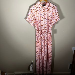 NWT Eloquii Pink Leopard Button Down Short Sleeve Maxi Dress Size 16